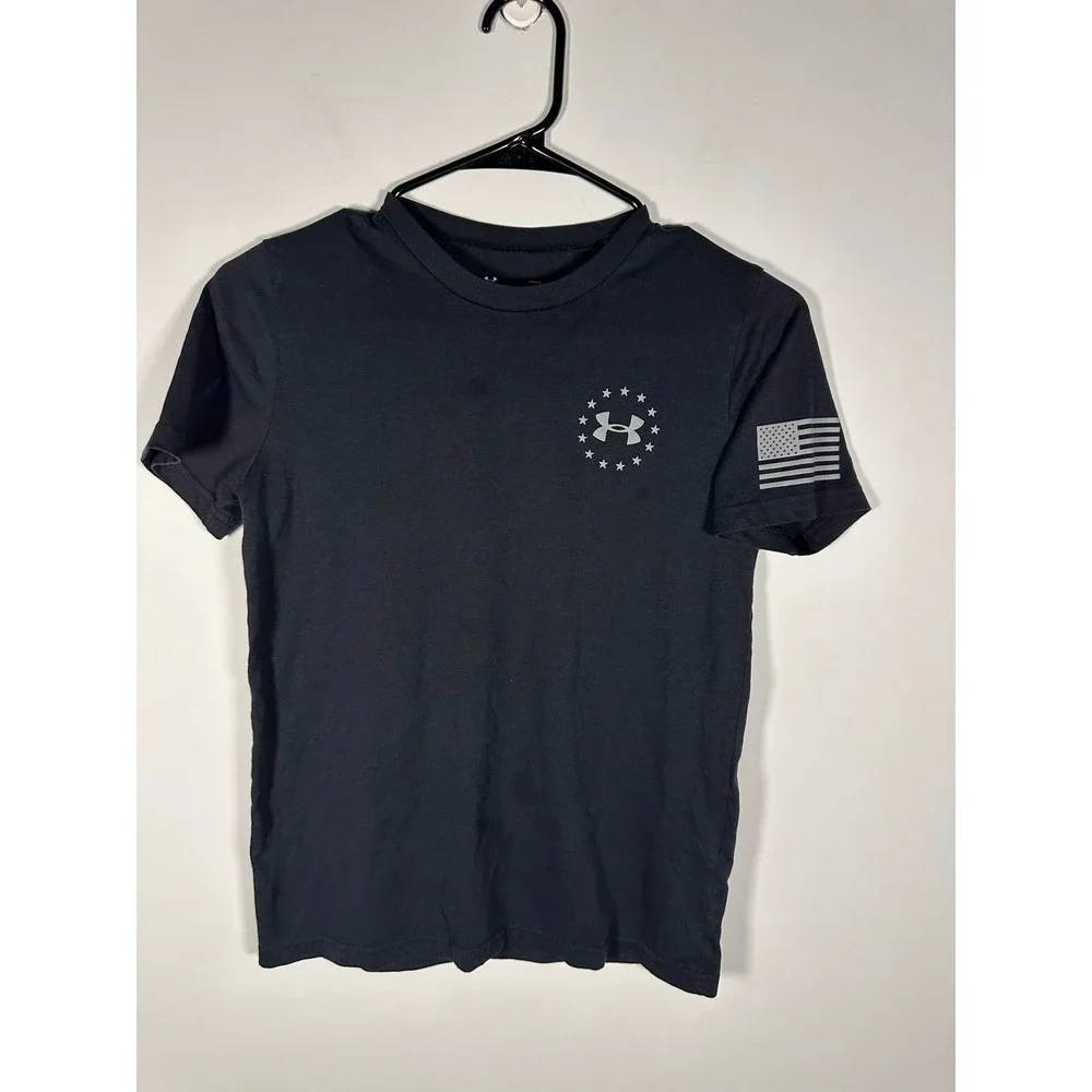 Under ArmourShirt Boys M Freedom American Flag HeatGear Black Graphic USA